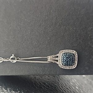 Cushion cut blue Diamond Accent necklace